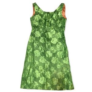VTG 50s silk midi green floral pencil dress